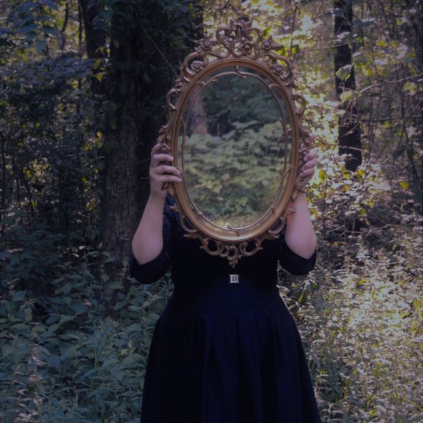 mirror, self reflection, inner child, forest