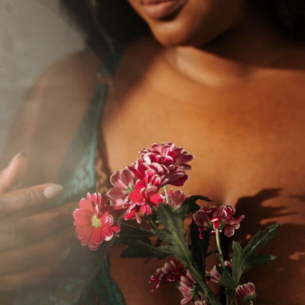 flowers, breasts, woman, feminine